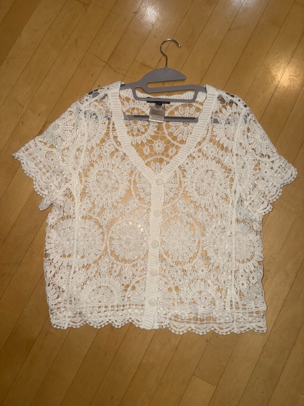 Charlie B cream crochet cardigan, L, CB2755 - Picture 2 of 4
